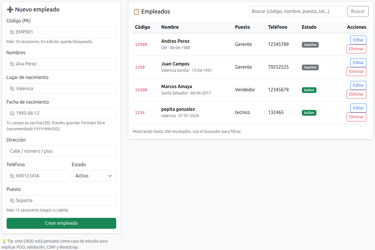 Cómo crear un CRUD completo con PHP y MySQL (PDO) + Bootstrap (caso real)
